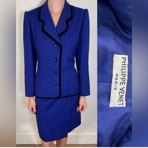 RARE Vintage Philippe Venet Couture Royal Blue Skirt Suit